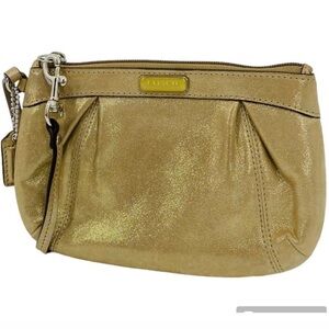 Coach Leather Gold Metallic  clutch Wristlet pink interior